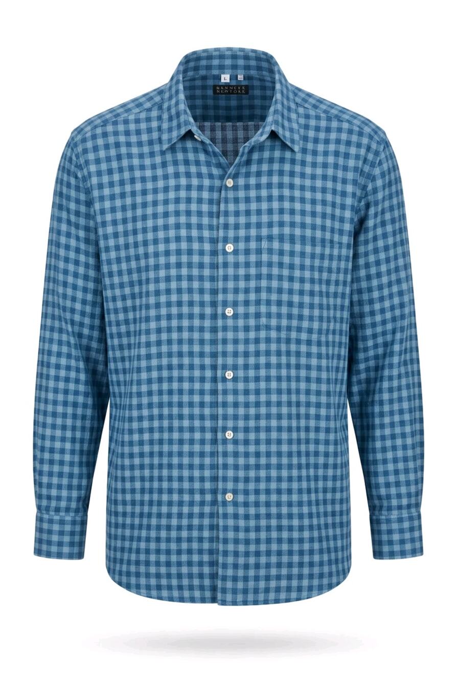Barneys New York Men L Plaid Button Down Shirt Blue Teal 100% Cotton Italy LS